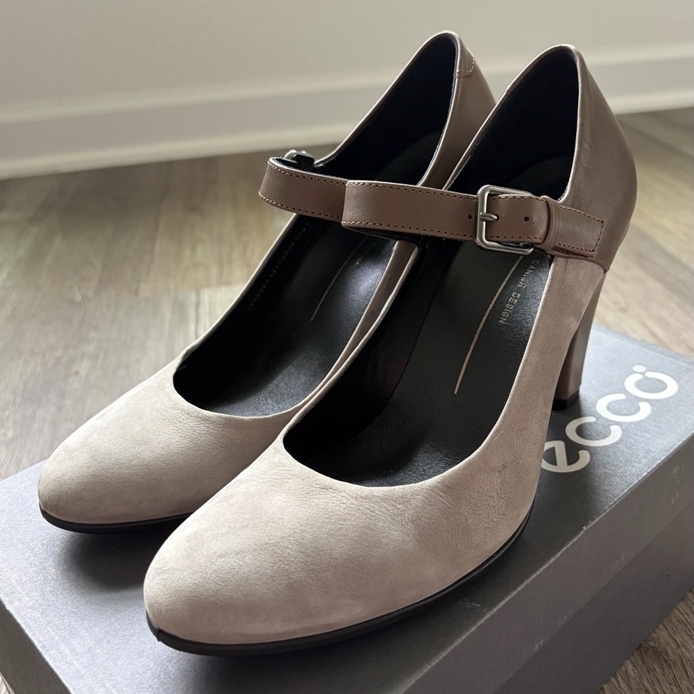 Ecco Women's Suede Mary Jane Heels in Taupe and Brown